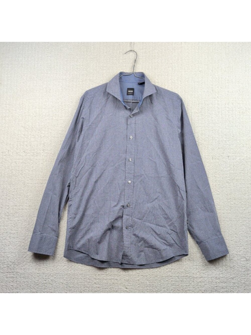 BOSS Hugo Boss Shirt Mens Sz M Regular Fit Blue Geometric Triangle AOP Preppy
